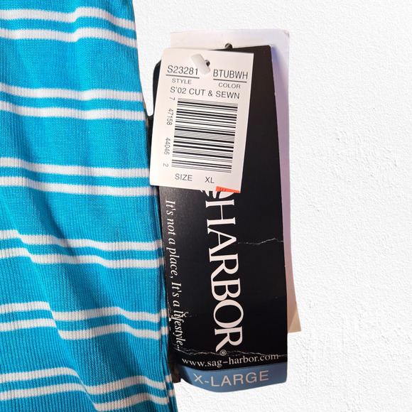 Y2K Vintage Blue White Striped Deadstock Crewneck Cut Sewn Knit T-Shirt Size XL - Picture 5 of 9